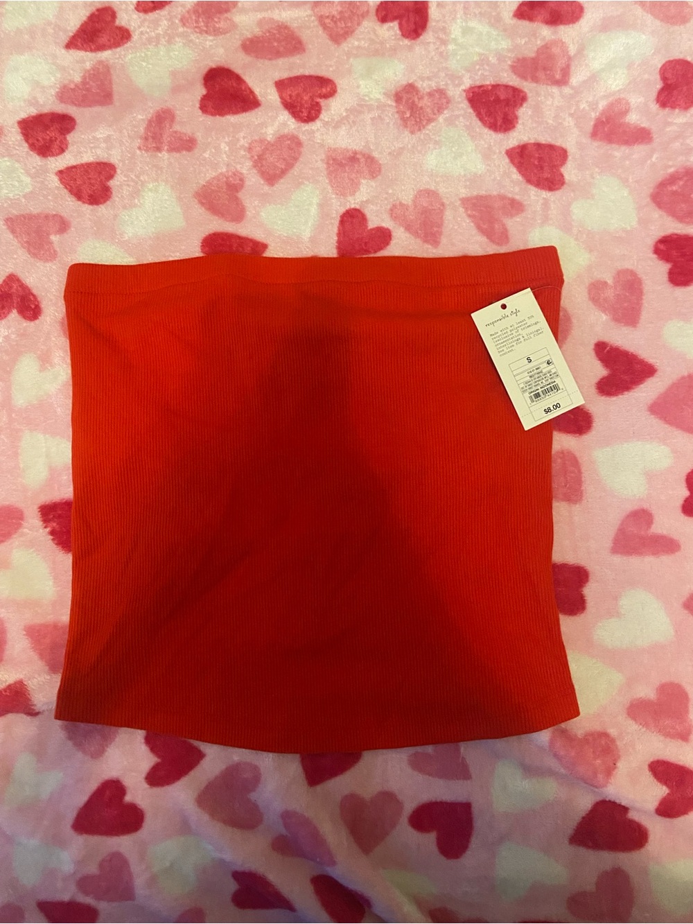 a new day Red Ribbed Strapless Crop Top